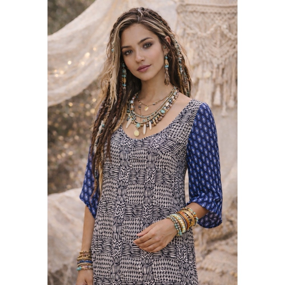 Ecote Anthropology Tunic Dress Size S Pockets Short Chic Boho Tribal